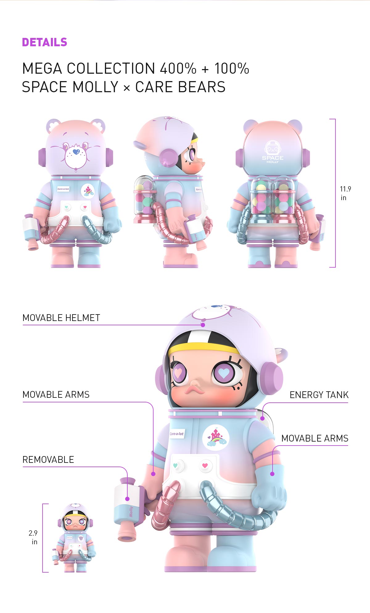 MEGA COLLECTION 400%+100% SPACE MOLLY × Care Bears-Care-a-lot Bear - POP  MART (Austria)