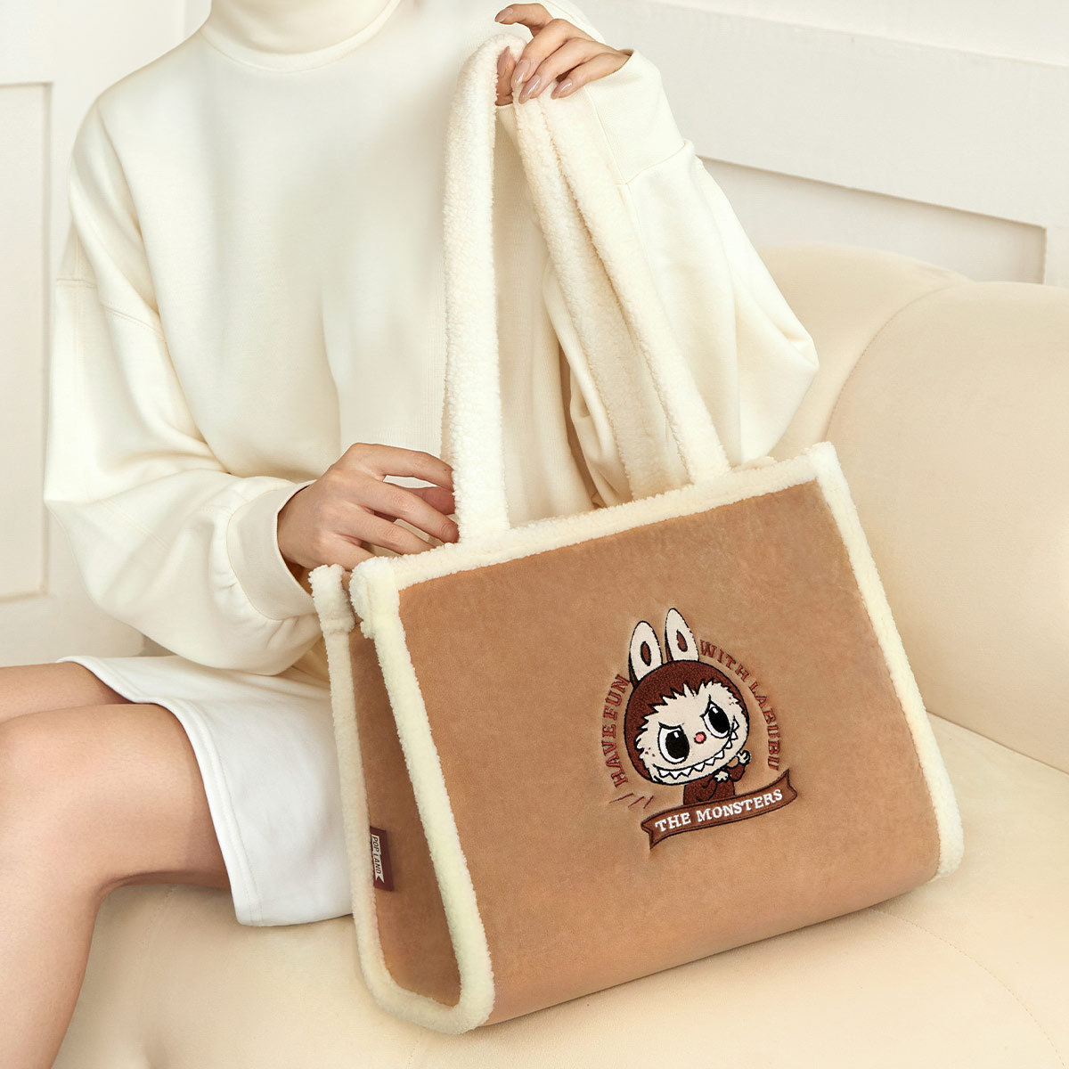 Classic Bag Series- LABUBU Plush Tote Bag (Brown) - POP MART
