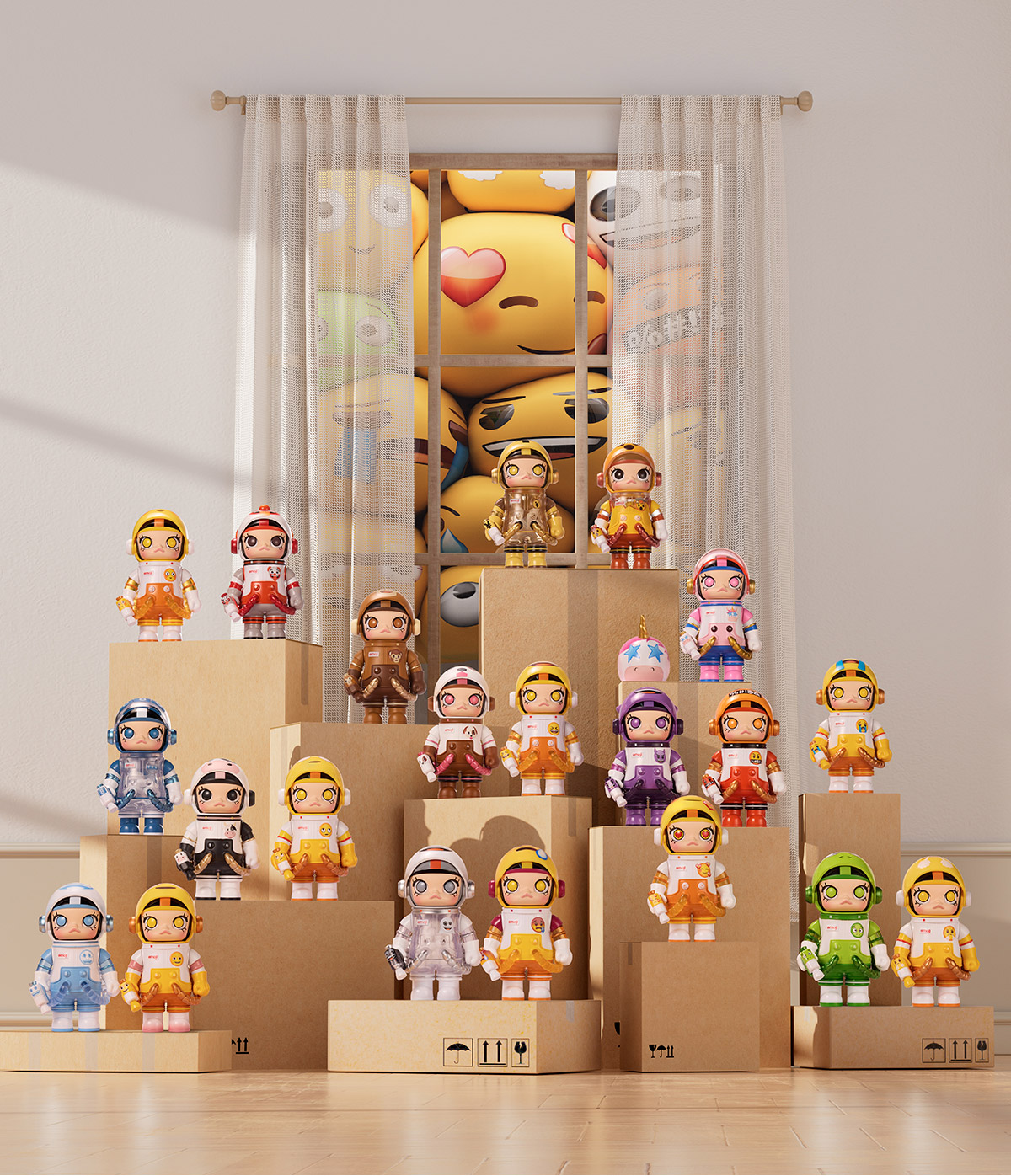 匿名配送popmart MEGA space molly 100% emoji POP MART]POP MART MEGA SPACE MOLLY 100% × emoji™ Series