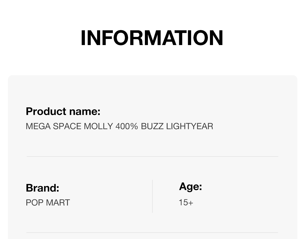 MEGA SPACE MOLLY 400% BUZZ LIGHTYEAR - POP MART (Japan)