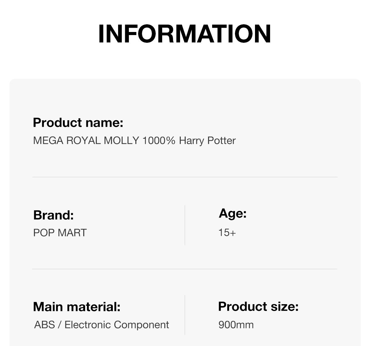 日本未発売　未開封　メガロイヤル モリー 1000% ハリー・ポッター　送料無料 MEGA ROYAL MOLLY 1000% Harry Potter - POP MART (Japan)