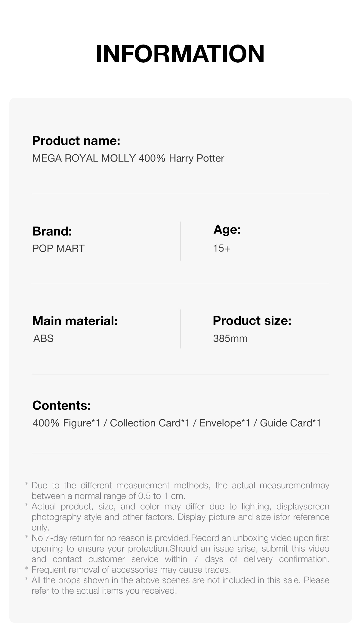 MEGA ROYAL MOLLY 400% Harry Potter - POP MART (Japan)