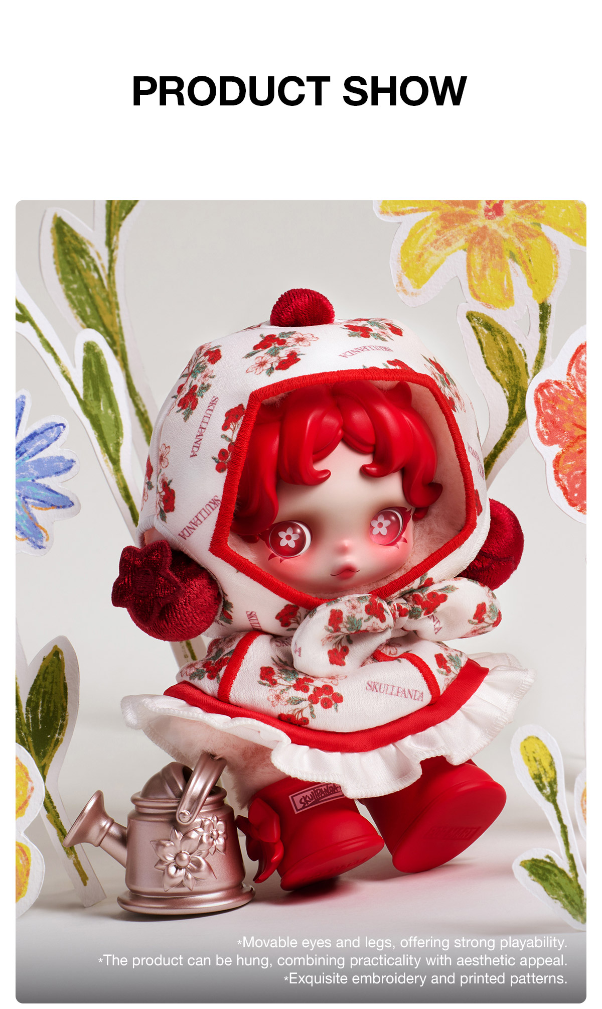SKULLPANDA Amid Flowers Plush Doll Pendant - POP MART (Singapore)
